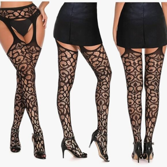 Black Fishnet High-Waist Stocking Tights - Picture 1 of 3